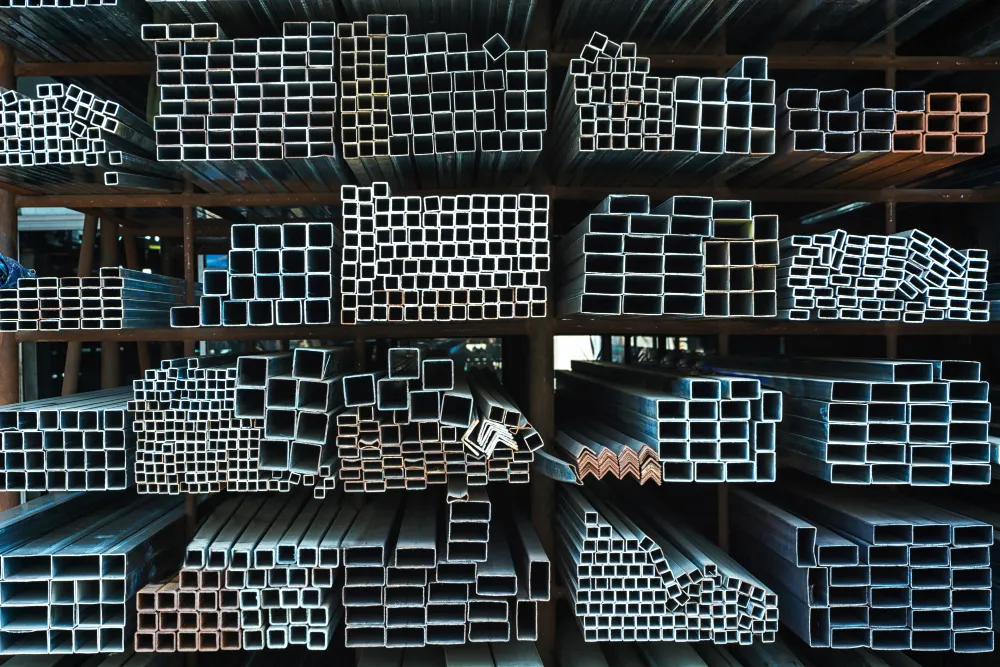 Structural steel channel bars stacked together, displaying uniform dimensions and finish