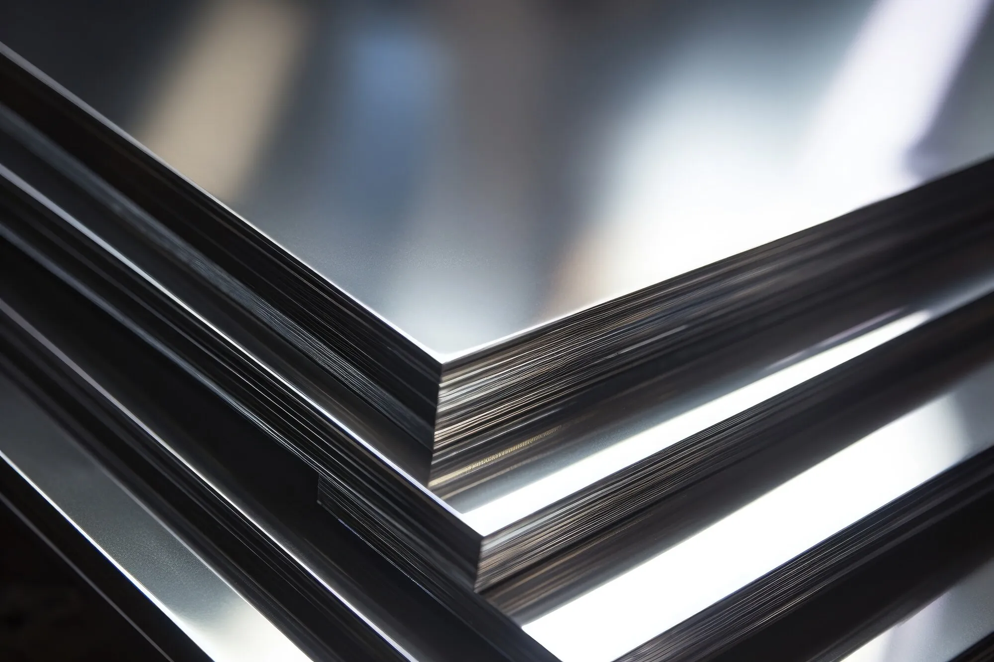 Stacked steel sheets with smooth surface finish, demonstrating industrial grade quality